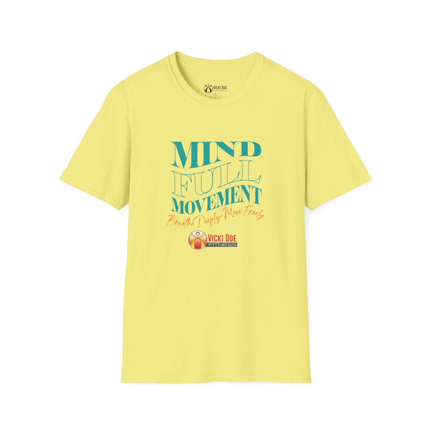 Colorful Vicki Doe Fitness “Mindful Movement” Unisex Softstyle T-Shirt